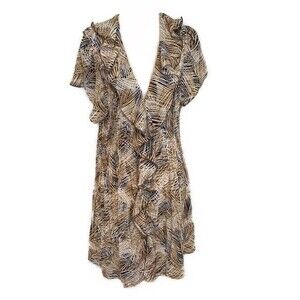 NWT Sunny Taylor Brown Tan Black S Sleeve V Neck Ruffle S Sleeve Sexy Size 1X